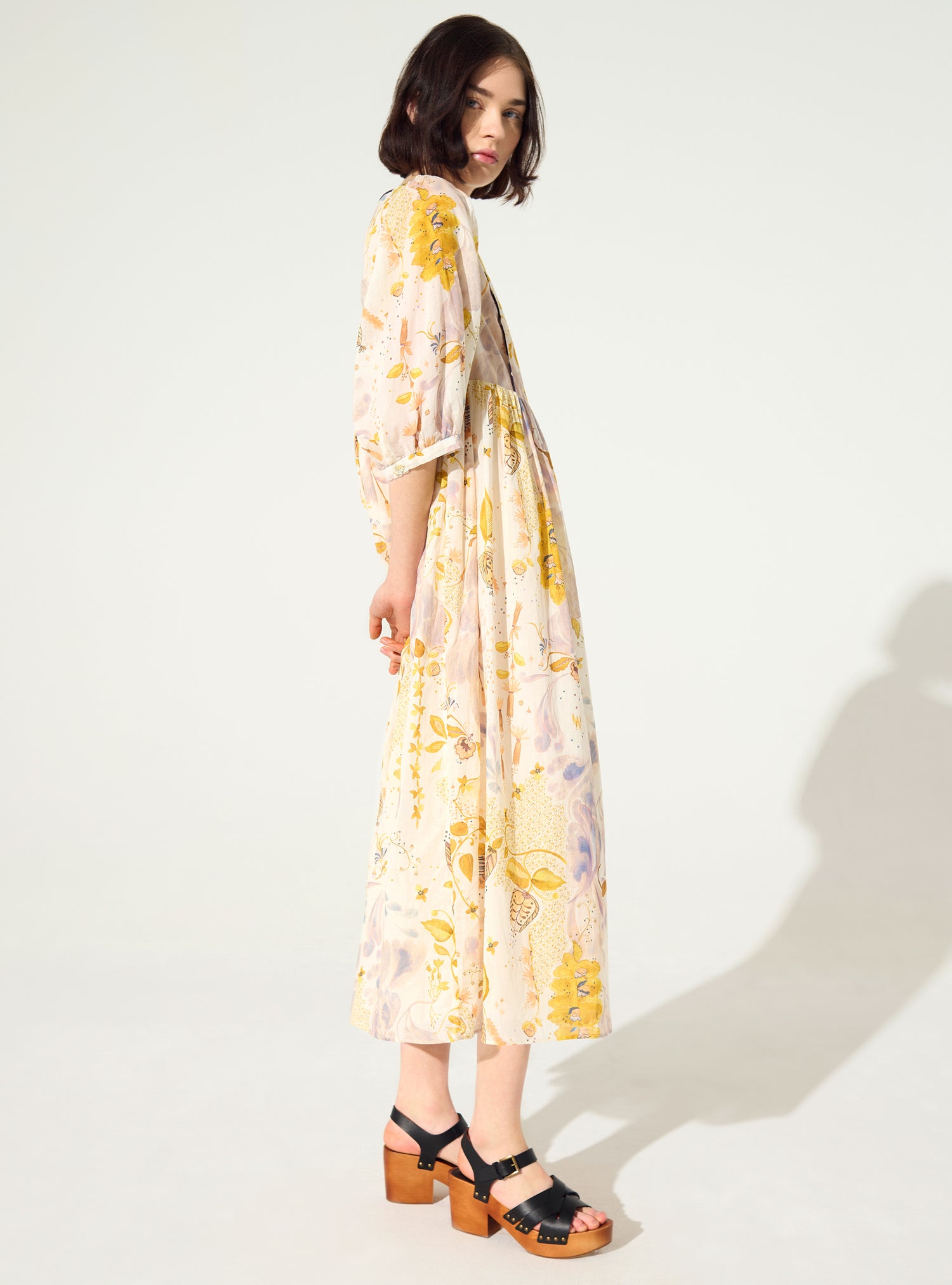 Loose-fitting printed dress in white cotton - 0 Loose-fitting printed dress in white cotton - 0